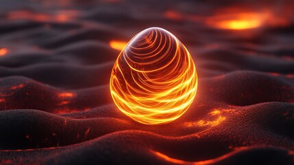 Sticker - A glowing orange ball on a black surface. The ball is surrounded by a bright orange glow. The surface is covered in black sand