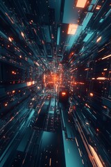 Poster - This captivating abstract image features a dynamic data connection visualization, showcasing vibrant light effects and 3D depth, perfect for technology themes.
