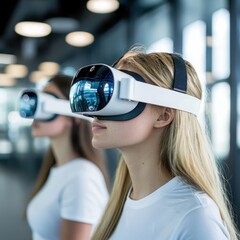 Poster - Digital literacy initiative showcasing research in virtual reality tech hub educational content modern environment close-up perspective