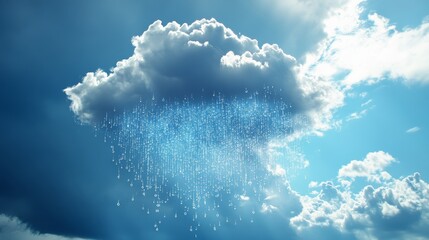Poster - a cloud with rain falling from it. the sky is blue. the clouds are white