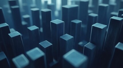 Poster - abstract 3d rendering of a city skyline with blue cubic buildings.