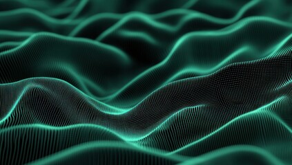 Poster - abstract teal wave pattern, digital rendering.