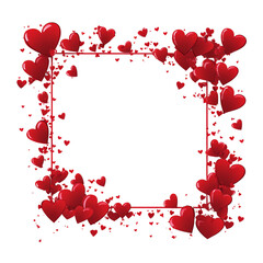 Poster - A square frame composed of numerous glossy red hearts on a white background ideal for Valentines Day messages.