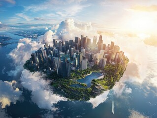 Poster - Disaster risk reduction strategy for urban resilience in a floating city modern architecture aerial view sustainable environment