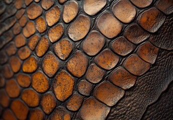 Poster - Close-Up View of Textured Animal Skin Showcasing Shiny Scales and Natural Patterns Ideal for Design, Fashion, or Artistic Inspiration in Various Projects