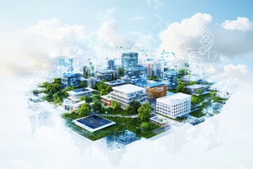 Poster - Innovative urban e-learning solutions modern cityscape digital education metropolis aerial perspective future lifestyle integration
