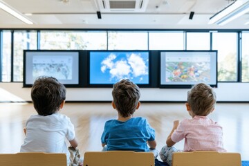 Poster - Interactive learning experience for children educational technology program classroom environment modern learning space engaging viewpoint innovative concepts