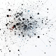 Poster - abstract data structure with black and blue dots on blank white space for data visualization and des