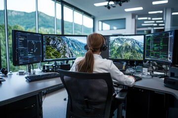 Poster - Environmental monitoring action in nature office setting digital analysis indoor workspace data visualization focus on resource management