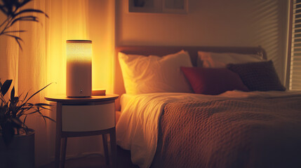 Canvas Print - Cozy bedroom with air purifier and warm lighting ambiance