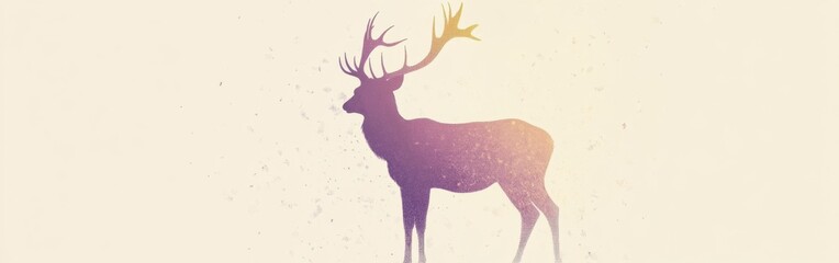 Aufkleber - Elegant minimalist silhouette of a deer in lavender and gold pencil strokes on a soft background