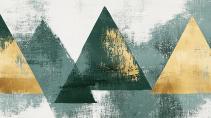 Poster - Bold triangle design in negative space featuring muted green and gold tones blending seamlessly for a modern art aesthetic