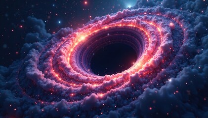 Wall Mural - Black hole swirling with colors and matter in a vast galaxy background, void, galaxies, astrophysics