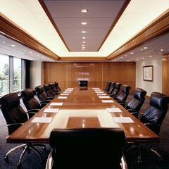 Poster - cost of capital tied to credit rating, a corporate headquarters with financial documents spread acro