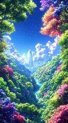 Wall Mural - a mystical canyon filled with rivers of glowing light that ripple gently through radiant moss-covere