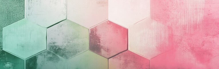 Poster - Elegant minimalist hexagon design with gradient pink and green hues fading into the background