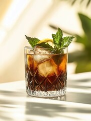 Aufkleber - Iced tea garnished with fresh mint leaves and lemon slices on a bright sunny day