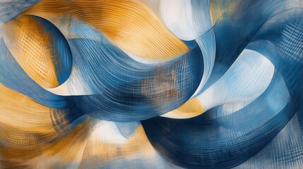 Poster - Dynamic pencil strokes create a flowing abstract design in pastel blue and amber tones with rich texture and movement