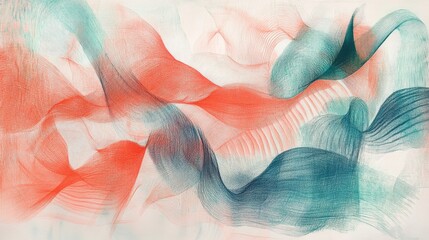 Poster - Dynamic convergence of coral and teal pencil strokes creates depth and movement in an abstract composition