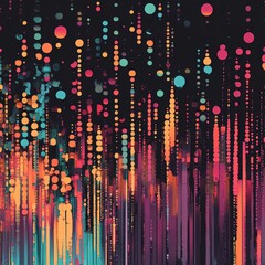 Poster - Explore a striking representation of data visualization showcasing vibrant dots and lines, symbolizing complex patterns through a bold color palette against a dark backdrop.