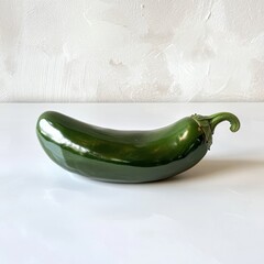 Poster - Glossy fresh jalapeño pepper with curved shape on white background for culinary use and presentation