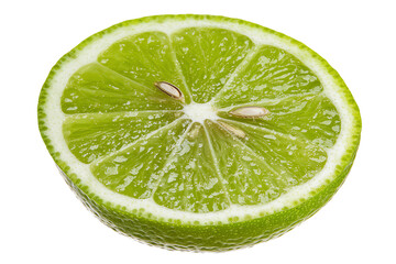 A vibrant, fresh lime slice showcasing its juicy, green interior and seeds.