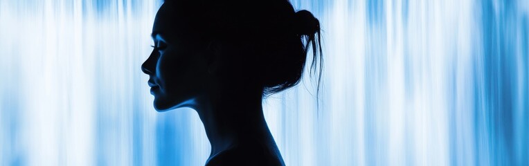 Poster - Radiant woman silhouette surrounded by flowing waterfalls in a tranquil setting