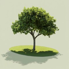 Wall Mural - A tree is standing in a grassy field. The tree is green and has a lot of leaves. The grass is also green and lush. The image has a peaceful and serene mood