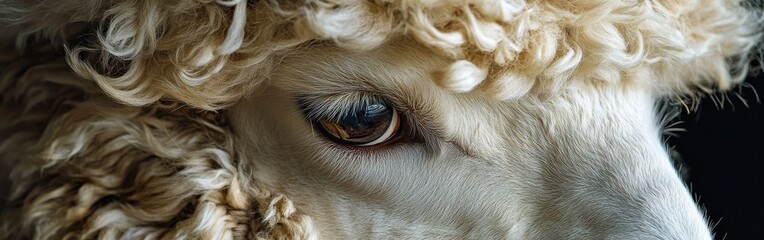 Aufkleber - Close-up view of an alpaca's fluffy face with expressive eyes and textured fur under soft natural light