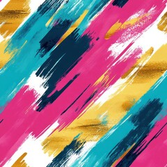 Poster - Dynamic watercolor pattern featuring vivid brushstrokes in shades of teal, magenta, and gold for creative projects