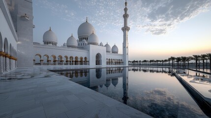 Aufkleber - Sunrise serenity at sheikh zayed mosque abu dhabi architecture photography tranquil atmosphere wide angle spiritual beauty