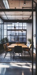 Poster - A large room with a long table and many chairs. The room is well lit and has a modern feel