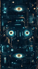 Poster - a close up of a computer screen with two eyes. the eyes are yellow and the screen is blue