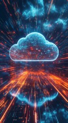 Poster - abstract digital cloud perspective with vibrant data streams and information flow in futuristic envi