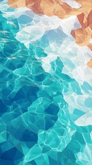 Poster - A blue and white ocean with a rocky shoreline. The water is calm and the waves are small