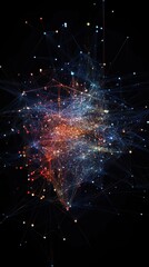 Poster - Abstract Data Visualization of Clusters and Information with Colorful Connections Against Dark Background