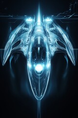 Wall Mural - a blue space ship with a light on top. the ship is in the middle of the image