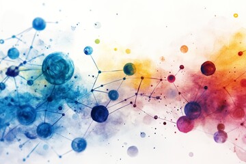 Poster - Colorful Watercolor Network Connection with Digital Graphic Representation of Data Flow and Interaction