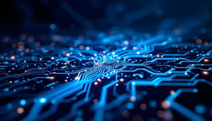 Poster - High-tech circuit board background, abstract digital technology presentations, electronic components, digital infrastructure, blue tech theme, modern electronics evolution expansion background image