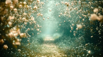 Wall Mural - a celestial forest glowing softly in hues of lavender and teal. radiant vines drape gracefully from 