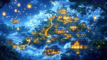 Wall Mural - a celestial fortress suspended above a swirling nebula, its radiant walls glowing softly in the star