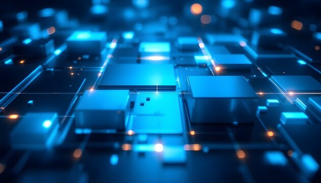 A high-tech blue pixel grid with a uniform pattern of bright and dark squares delivers a sophisticated digital design. Sophisticated blue grid design featuring a mix of bright and dark background
