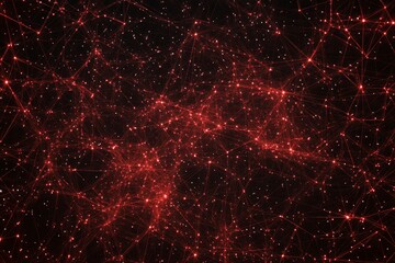 Poster - Abstract Visualization of Connected Nodes and Data Connections in a Cosmic Background with Red Highlights
