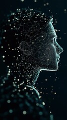 Poster - Data Visualization of Silhouette with Dark Background Embodying Points and Connections in Digital Art
