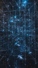 Poster - Explore an abstract digital background featuring interconnected data nodes set against a blue and black environment, showcasing technology and innovation.