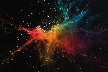 Poster - Explore a vibrant abstract digital network design showcasing colorful connections and dynamic data visualization elements, perfect for technology and creative projects.