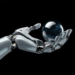 Poster - A sleek robotic hand grasping a digital sphere, symbolizing advanced technology and innovation in artificial intelligence.