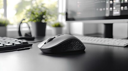 Poster - A mouse with a braided cable, ready for use in an office setup.