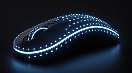 Poster - A mouse with a logo illuminated by LED lights, glowing softly in a dark room
