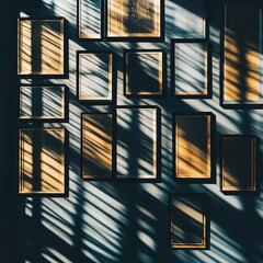 Poster - Explore an abstract gallery featuring shadowed frames that create dynamic light patterns. This image embodies modern design aesthetics with elegant textures.